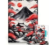 Puzzle asiatico rosso e nero da 1000 pezzi per adolescenti, per rafforzare la memoria, rilassante e divertente, con bordi lisci e la lista dei desideri di Babbo Natale (38x52cm)