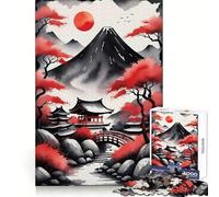 Puzzle asiatico rosso e nero da 1000 pezzi per adolescenti, rafforza la memoria, calma e relax, bordi lisci, (38x26cm)