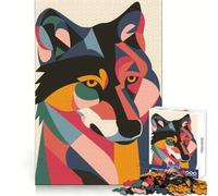 Puzzle astratto a 1000 pezzi con lupo, ideale per allenamento, svago e divertimento, con bordi definiti, perfetto per una sorpresa di compleanno (38x26cm)