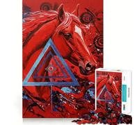 Puzzle astratto con cavallo rosso, 1000 pezzi, per adolescenti Rafforza la memoria, calma e relax Bordi lisci (38x26cm)
