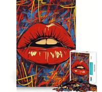 Puzzle astratto con labbra rosse e graffiti per adolescenti, 1000 pezzi, gioco di logica e abilità, rilassante, taglio preciso, regalo perfetto (38x26cm)