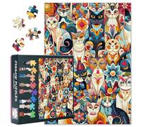 Puzzle astratto da 1000 pezzi, per adulti, sagome di gatto e motivi floreali, con tavola puzzle di alta qualità, puzzle moderno per gatti, 70 x 50 cm
