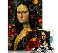 Puzzle astratto della Monna Lisa per adolescenti, impegnativo da completare ma divertente e umoristico con poster abbinato e foglio di quiz 75x50cm