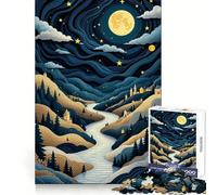 Puzzle astratto di carta raffigurante una valle fluviale notturna, 1000 pezzi, gioco per lo sviluppo della mente, rilassante, opera d'arte ritagliata con precisione, pezzo da collezione (50x75cm)