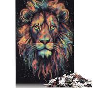 Puzzle astratto dipinto a mano con leone, puzzle rettangolare premium in carta riciclata al 100%, per bambini e bambine, regali di Natale 1000 pezzi (75x50 cm)