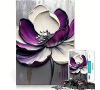 Puzzle astratto floreale viola e bianco per adulti, 1000 pezzi, gioco per allenare la mente, rilassante e divertente, idea regalo per le vacanze (38x52cm)