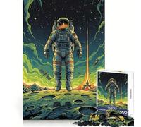 Puzzle "Astronauta sulla Luna con razzo in fase di lancio" per adulti, 1000 pezzi, esercizio intelligente, relax e piacere, bordi precisi, sorpresa di Natale (38x52cm)