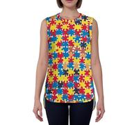 Puzzle Autism Awareness - Canottiera da donna, senza maniche, casual, estiva, vestibilità larga, girocollo, Stile 3, S