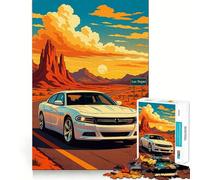 Puzzle "Auto bianca sulla strada per Las Vegas" per ragazzi,1000 pezzi,stimolante per la mente,divertente,con componenti robusti e ben definiti,un'attività di gruppo emozionante (38x26cm)