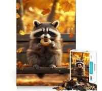 Puzzle autunnale con procione che mangia una ciambella, per ragazzi, 1000 pezzi, gioco di logica, lento, divertente, taglio perfetto, sorpresa di compleanno (50x75cm)