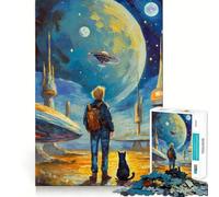 Puzzle "Avventura spaziale con un gatto" per ragazzi, 1000 pezzi, gioco di logica, lento, divertente, taglio perfetto, sorpresa di compleanno (50x75cm)
