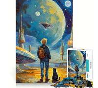 Puzzle Avventura spaziale con un gatto per ragazzi, 1000 pezzi, gioco di logica, rilassante, taglio preciso, (38x26cm)