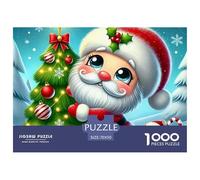 Puzzle Babbo Natale 1000 Pezzi Adulti, Babbo Natale Chibi vicino Albero Natale, Antistress, Gioco Famiglia, 70x50cm