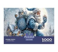 Puzzle Babbo Natale 1000 Pezzi Adulti, Estremamente Difficile, Babbo Natale Blu su Villaggio Neve, Antistress, Regalo, 52x38cm