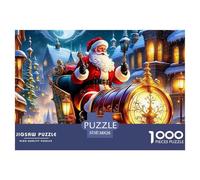 Puzzle Babbo Natale 1000 Pezzi Adulti, Estremamente Difficile, Slitta nella Città di Notte, Antistress, Regalo, 38x26cm