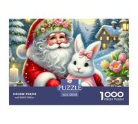 Puzzle Babbo Natale 1000 Pezzi, Babbo Natale & Coniglio Carino nella Neve, Gioco Famiglia, Difficile, Regalo, 52x38cm