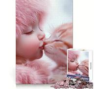Puzzle "Bacio tra neonato e gattino" da 1000 pezzi per adolescenti, ideale per migliorare la memoria, per una fuga tranquilla, con taglio di precisione e un regalo premuroso (38x26cm)