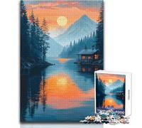 Puzzle "Baita sul lago al tramonto" da 1000 pezzi, gioco divertente per lo sviluppo cognitivo, regalo speciale per una celebrazione premurosa, dimensioni 38x26cm