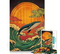 Puzzle "Balena che salta tra le onde",1000 pezzi,gioco di abilità mentale,incastro stabile,parti che non si spostano,passatempo divertente per i lunghi weekend (38x26cm)