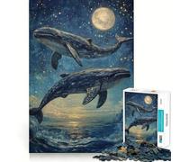 Puzzle "Balene che saltano sotto le stelle" con 1000 pezzi,divertente da giocare,senza sbavature,con tagli precisi,portatile e adatto ai viaggi (38x26cm)