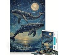 Puzzle "Balene che saltano sotto le stelle" per ragazzi,1000 pezzi,gioco di sviluppo mentale,dimensioni uniformi,pezzi precisi,divertimento in famiglia,attività serale (50x75cm)