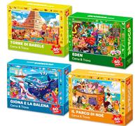 Puzzle Bambini 4 5 6 Anni - Giocattoli Educativi 3 4 Anni | 4x60 Pezzi Puzzle Animali 3 4 Anni - Scopri e Cerca - Torre di Babele Arca di No e Eden - Cristiani Giochi Regalo dai 3 ai 8