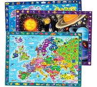Puzzle Bambini 4 5 6 Anni - Puzzle Mappamondo Bambini 6 7 Anni | 3x100 Pezzi Puzzle - Gioco Educativo con Spazio Europa e Mappa del Mondo - Giocattolo Regalo per Ragazzi e Ragazze dai 4-9