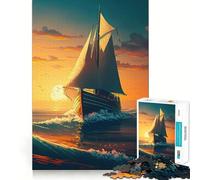 Puzzle Barca a vela al tramonto per ragazzi, 1000 pezzi, gioco per allenare la mente, rilassante, artistico, da assemblare, (50x75cm)