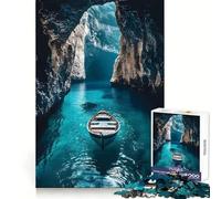 Puzzle "Barca nella grotta con acqua turchese" da 1000 pezzi per ragazzi, ideale per sviluppare la memoria, per momenti di relax, con bordi netti e come regalo (50x75cm)