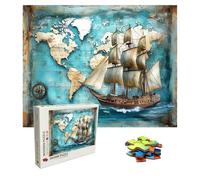 Puzzle Barca Puzzle 1000 Pezzi mappa Art Jigsaw Puzzles For Adults, Puzzles in Legno XXL 75x50 cm, Si Adattano Perfettamente Tra Loro Lettere Sul Retro, Idea Regalo Uomo e Donna, Compact Box 8p-52