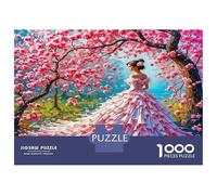 Puzzle Bellezza in Abito per Adulti 1000 Pezzi Carta Riciclata Donna con Abito Rosa sotto Ciliegi in Fiore Divertente Sfidante Relaxante Ottima Idea Regalo 70x50cm