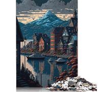 Puzzle Bergen Pixel Art quadrato da 1000 pezzi per adulti e puzzle in legno per la decorazione della casa, 38x26 cm/1000 pezzi