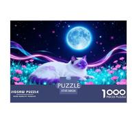 Puzzle Birman Cat 1000 Pezzi Per Bambini E Adulti, Puzzle Con Full Moon Flower Bush, Sfidante E Stimolante, Regalo Compleanno 38x26cm/1000pcs