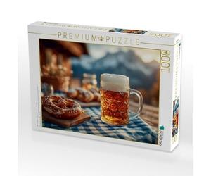 Puzzle, birra con brezn, uomini di maggio come dovrebbe essere | Brezn, vista montagna, birra, 1000 pezzi, dimensioni 64 × 48 cm, puzzle CALVENDO