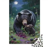 Puzzle Black Bear 1000 Pezzi in Legno Per Adulti Gioco in Famiglia Puzzles Big Small Black Bears Eating Berries Idea Regalo 1000pcs (75x50cm)