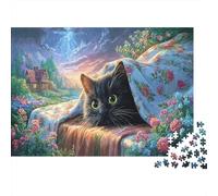 Puzzle Black Cat Hiding Under Blanket 1000 Pezzi Per Adulti E Ragazzi, Collection, Idea Regalo Uomo E Donna,52x38cm/1000pcs