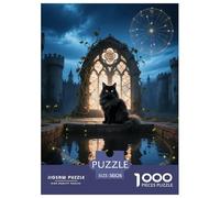 Puzzle Black Persian Cat 1000 Pezzi Per Adulti, Puzzles Con Rose Window, Gioco Educativo, Idea Regalo 38x26cm/1000pcs