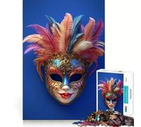 Puzzle blu con maschera di carnevale decorata con piume, 1000 pezzi, ideale per ragazzi, per stimolare la memoria, giocare in casa, assemblare immagini, regalo per le vacanze (50x75cm)