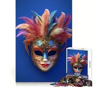 Puzzle blu con maschera di carnevale decorata con piume, 1000 pezzi, ideale per ragazzi, per stimolare la memoria, giocare in casa, assemblare immagini, regalo per le vacanze (50x75cm)