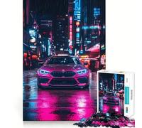 Puzzle BMW rosa in città al neon per adolescenti, 1000 pezzi, gioco di logica, svago delicato, taglio preciso, lista dei desideri di Babbo Natale (38x26cm)