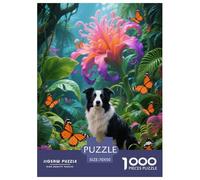Puzzle Border Collie 1000 Pezzi in Cartone Per Bambini E Adulti Per Tempo Libero Rompicapo Dog Exotic Flowers Idea Regalo 70x50cm/1000pcs
