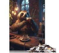 Puzzle "Bradipo che beve birra al bar", stimolante e stimolante, in cartone riciclato al 100%, per adulti e adolescenti, regalo di compleanno, 1000 pezzi (26x38 cm)
