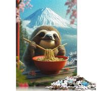 Puzzle Bradipo che mangia Ramen in Giappone Monte Fuji Puzzle da 1000 pezzi per adulti e puzzle di carta Adatto per adulti 18+ Regalo per compleanni 38x26cm
