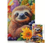 Puzzle "Bradipo tra i fiori" per ragazzi, 1000 pezzi, gioco di logica, divertimento al chiuso, bordi precisi, pezzo da collezione 50x75cm