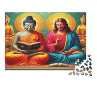 Puzzle Buddha-Statua 1000 Pezzi Buddha e Gesù Puzzle Materiale Cartone Riciclato per Adulti Gioco Educativo Decompressione Decorazione Murale Idea Regalo 52x38cm