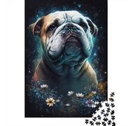 Puzzle Bulldog con fiori per famiglie, giochi stimolanti, puzzle in cartone riciclato al 100% per bambini adulti, regalo di compleanno, 300 pezzi (40x28 cm)