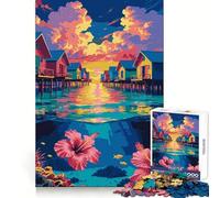 Puzzle "Bungalow tropicali sull'acqua con scena sottomarina" per ragazzi, 1000 pezzi, esercizio mentale, rilassante, taglio di precisione, regalo festivo (50x75cm)