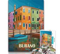 Puzzle Burano Italia per adulti 1000 pezzi, difficili da completare ma divertenti e umoristici con poster abbinato e foglio di quiz 38x26cm