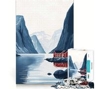 Puzzle "Cabine Rosse nel Fiordo" per Ragazzi, 1000 Pezzi, Stimola la Memoria, Rilassante, Taglio Liscio, Elegante Regalo (38x52cm)