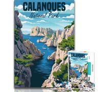 Puzzle Calanques Francia da 1000 pezzi per adulti e ragazzi, per ammazzare il tempo durante le vacanze a casa, con pezzi completamente interconnessi e di forma casuale, 75x50cm